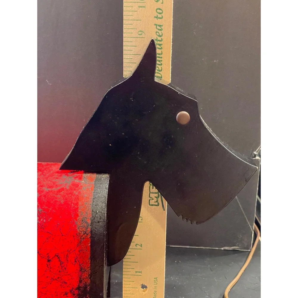 Vintage Scottie Dog Table Lamp Art Deco Scottish Terrier Wood Accent Light Red